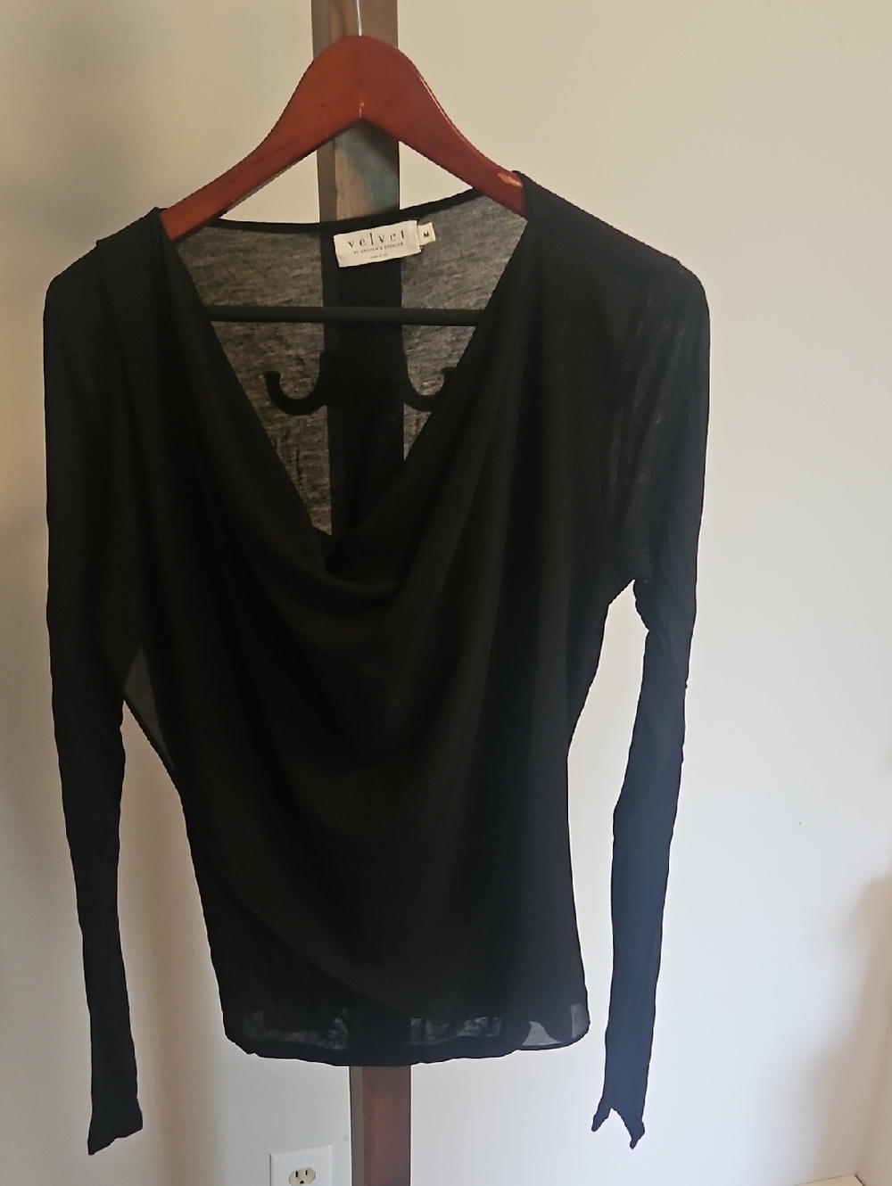 Velvet by Graham & Spencer Womens Black Lightweight Cowl-Neck Long Sleeve Top M